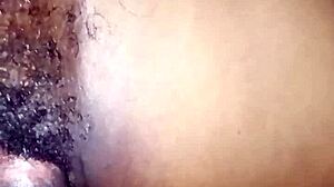 Tricked ebony housewife spreads hairy pussy for hard creampie fuck