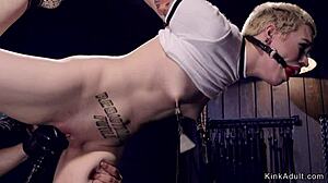 gag on it slave short hair blonde chokes deep in bondage