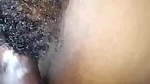 Tricked ebony housewife spreads hairy pussy for hard creampie fuck