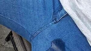 curious wife soaks her tight jeans in hot pissing play session