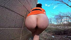 i tease my anal plugged wife in public prison skirt for rough outdoor orgasm