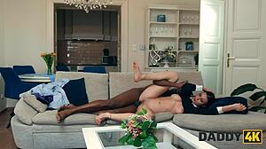 slutty wednesday cheats on boyfriend with daddy's big black cock shaved pussy