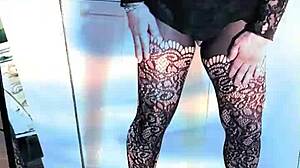 watch sissy kandi kane strip heels flashing shemale ass outdoors!