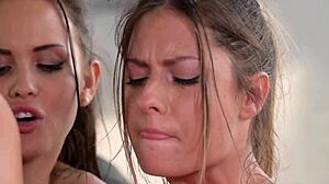bi babes jennifer mendez and rebecca volpetti take dp from gym hunks in promo action