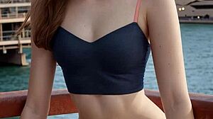 A cute australian model struts her lingerie look right at the sydney opera house