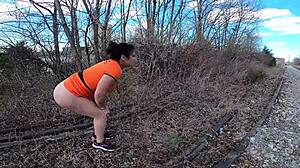i tease my anal plugged wife in public prison skirt for rough outdoor orgasm