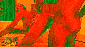 romantic ebony sex glows in cozy red-lit room curves