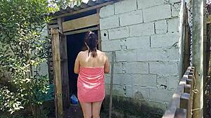 married woman in towel begs farm caretaker for rough bareback sex