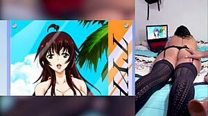 Latina teen reacts to hentai blowjobs cum on big tits ass