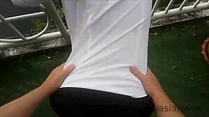 secretary sneaks balcony fuck at work with boss cum dripping down