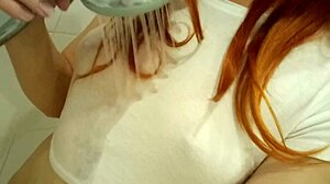 Redhead Tattooed Indian Teen Bathes in Steamy Shower