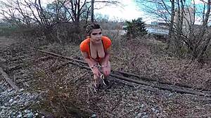 i tease my anal plugged wife in public prison skirt for rough outdoor orgasm