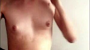 cute tranny moans through solo masturbation cum