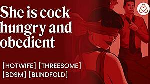 Blindfolded Wife DP'd by Friend, Swallows Double Cum Facial