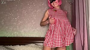 Skinny Girl Tests Hairy Pussy With Inflatable Dildo Gaping Close-Up