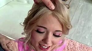 skinny blonde nicole nichols gags on bryan gozzling's cock no hands