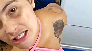 prostitute skirt flashing her perky tits outside