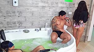 cuckquean watches cheating husband fuck juicy babysitter squirting in front tight pussy