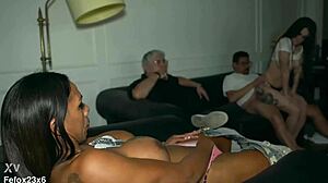 wife sneaks friend's cock deepthroat swallow beside me