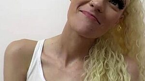 Petite sassy blonde deepthroats cock rims balls swallows thick cum load