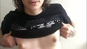 cute tranny moans through solo masturbation cum