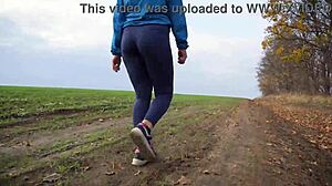 milf's tight pants hug her perfect ass from behind view