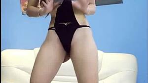 chinese xeimeren dances seductively in tight pantyhose costume