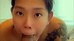 Sexy Asian Gags Sloppy Deepthroat Swallows Huge Cumshot!