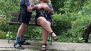 MOTHER-IN-LAW Cums On Tits After Dirty Outdoor Handjob Fuck!