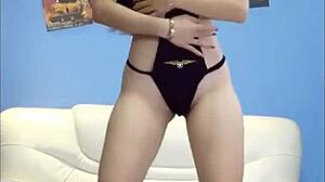 chinese xeimeren dances seductively in tight pantyhose costume