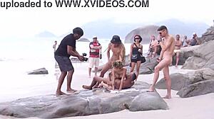 Skinny Petite Brazilian Daped Publicly on Beach