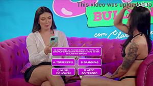 two hot latina brunettes masturbate with dildos big asses
