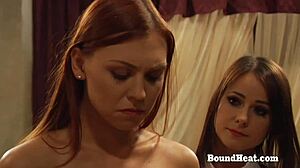 redhead slave gagged with panties gets whipped by mistress