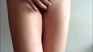 cute tranny moans through solo masturbation cum