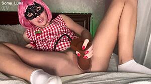 Skinny Girl Tests Hairy Pussy With Inflatable Dildo Gaping Close-Up