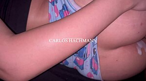 Intense side fuck fills beautiful latina blonde with hot cum explosion