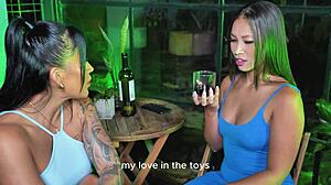 Brunette Big Booty Milf Teaches Horny Friend Toy Use in Licking Lesbian First!