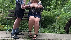 MOTHER-IN-LAW Cums On Tits After Dirty Outdoor Handjob Fuck!