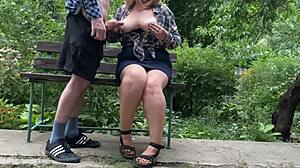 MOTHER-IN-LAW Cums On Tits After Dirty Outdoor Handjob Fuck!