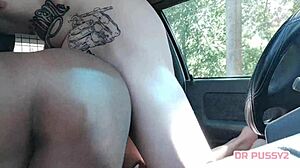 ebony wife rides huge black cock car public creampie on massive tits dreadlocks tattooed guy