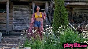 slender sexy asian milf strips outdoors flaunting perky small tits