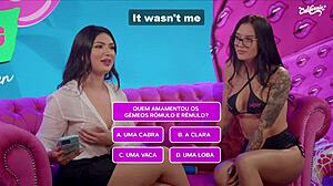 two hot latina brunettes masturbate with dildos big asses