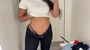 hot brazilian novinha fingers wet pussy solo in store dressing room