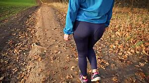 milf's tight pants hug her perfect ass from behind view