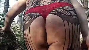 reymisterio422 rams dildo up trans latina ass in favorite forest spot, public outdoor anal toy fuck