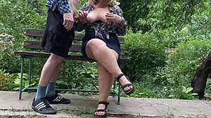 MOTHER-IN-LAW Cums On Tits After Dirty Outdoor Handjob Fuck!