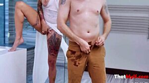 Redhead milf Anna Bell Peaks blackmailed by boss, big tits groped in garage punishment fuck!