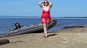 juicy ass milf flaunts big pussy and natural tits on beach