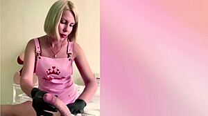 Russian Blonde Nurse Gloves Up for Hard Cock Handjob Cum Explosion