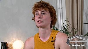 wet redhead tattooed german babe fingers hairy pussy